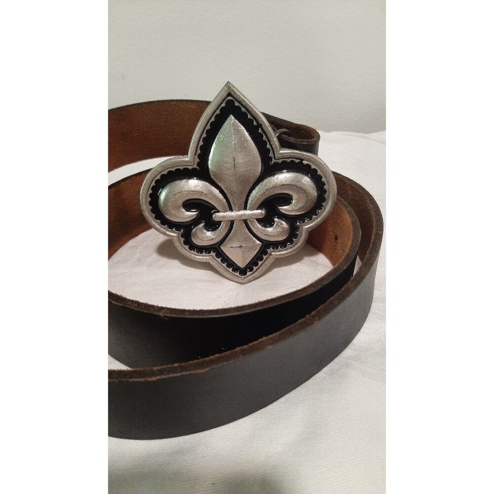 Mobtown 2004 USA Black Leather Belt Fleur de Lis Buckle Cobra/Dice On The Back
